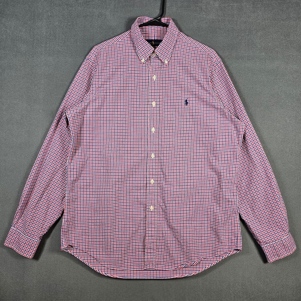 Ralph Lauren Shirt Mens Large Red Blue Check Button Down Long Sleeve Cotton
